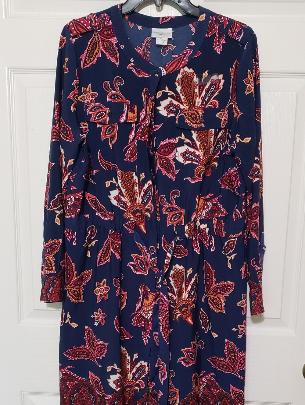 Liz Claiborne Navy Paisley Long Sleeve Midi Dress